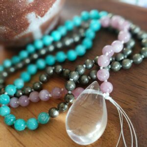 mala amazonite quartz rose cristal roche annegaelle